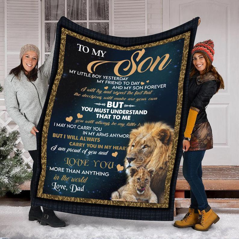 Dad To My Son My Little Boy My Son Forever Lion Blanket Quilt,Birthday Gift,Special Gift,Anniversary Gift,Christmas Gift,Halloween Gift