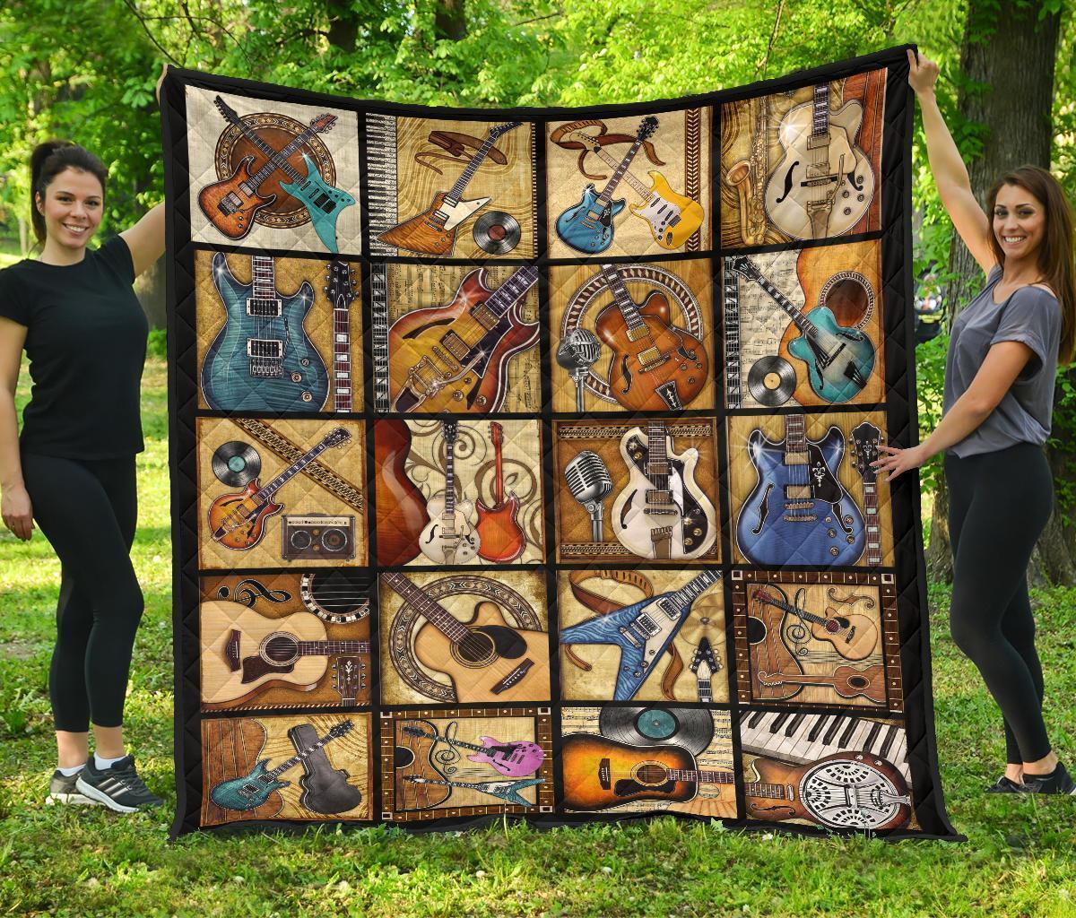 Vintage Guitar Gift Guitar Lovers Fleece Blanket Print 3D, Unisex, Kid, Adult