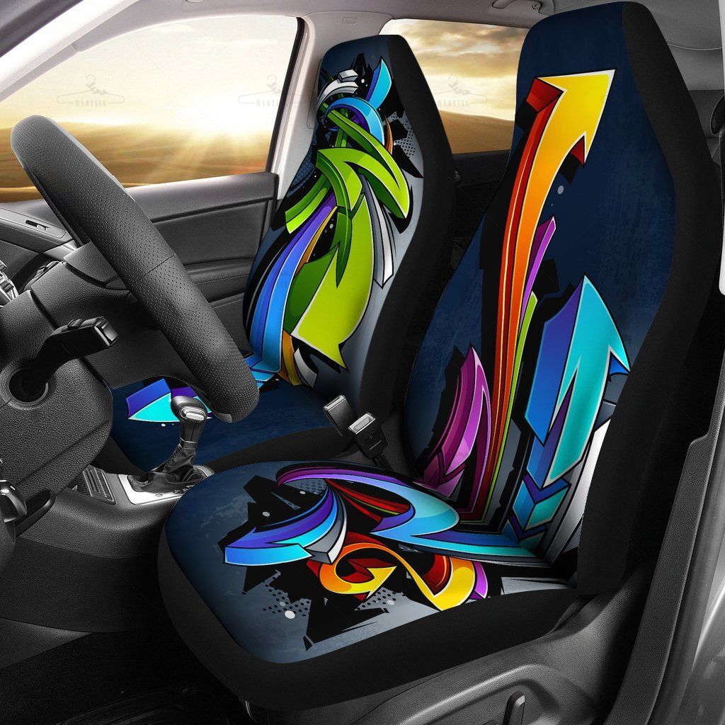 Colorful Graffiti Arrows Car Seat Covers Pair, 2 Front Seat Covers, Car Seat Covers, Car Seat Protector, Car Accessory, Abstract Art