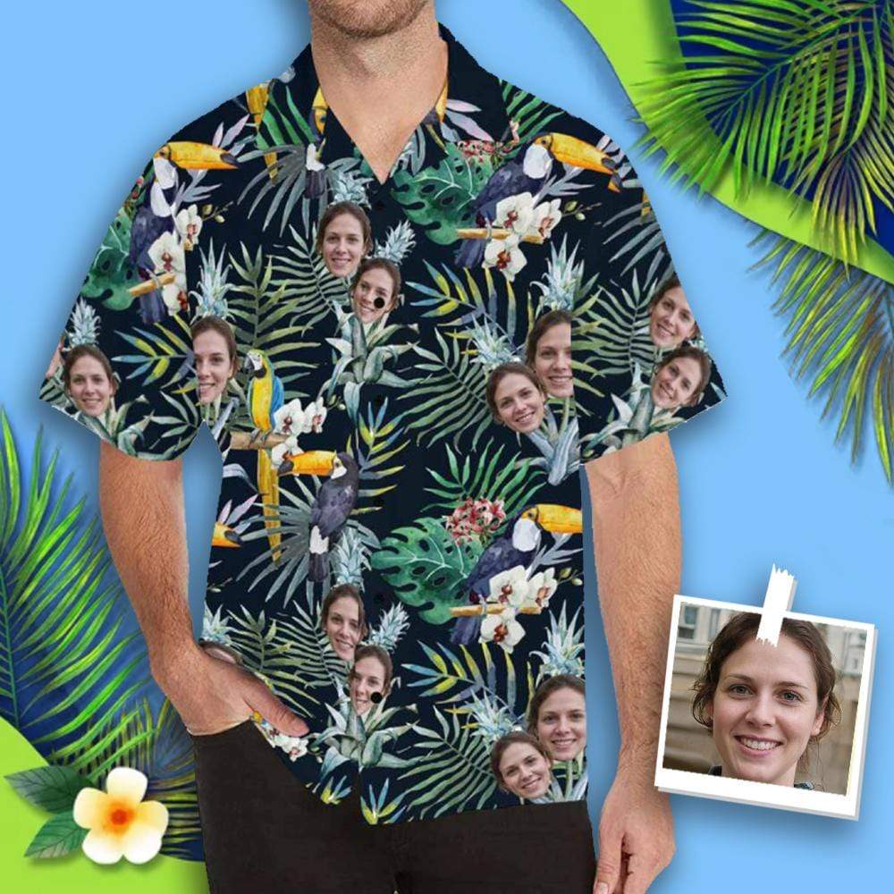 Custom Face Flower Parrot Men’S All Over Print Hawaiian Shirt