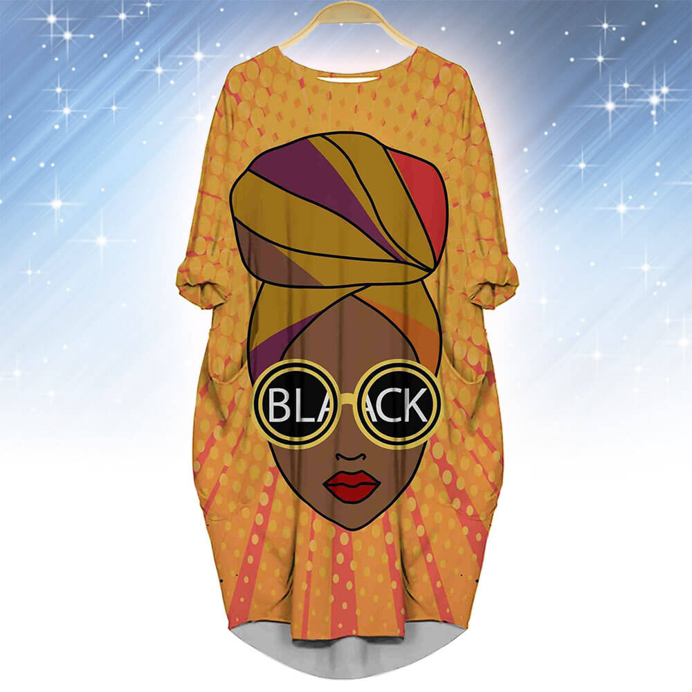 African American Dresses Pretty Afro American Woman Headwraps Long Sleeve Pocket Dress African Print Styles