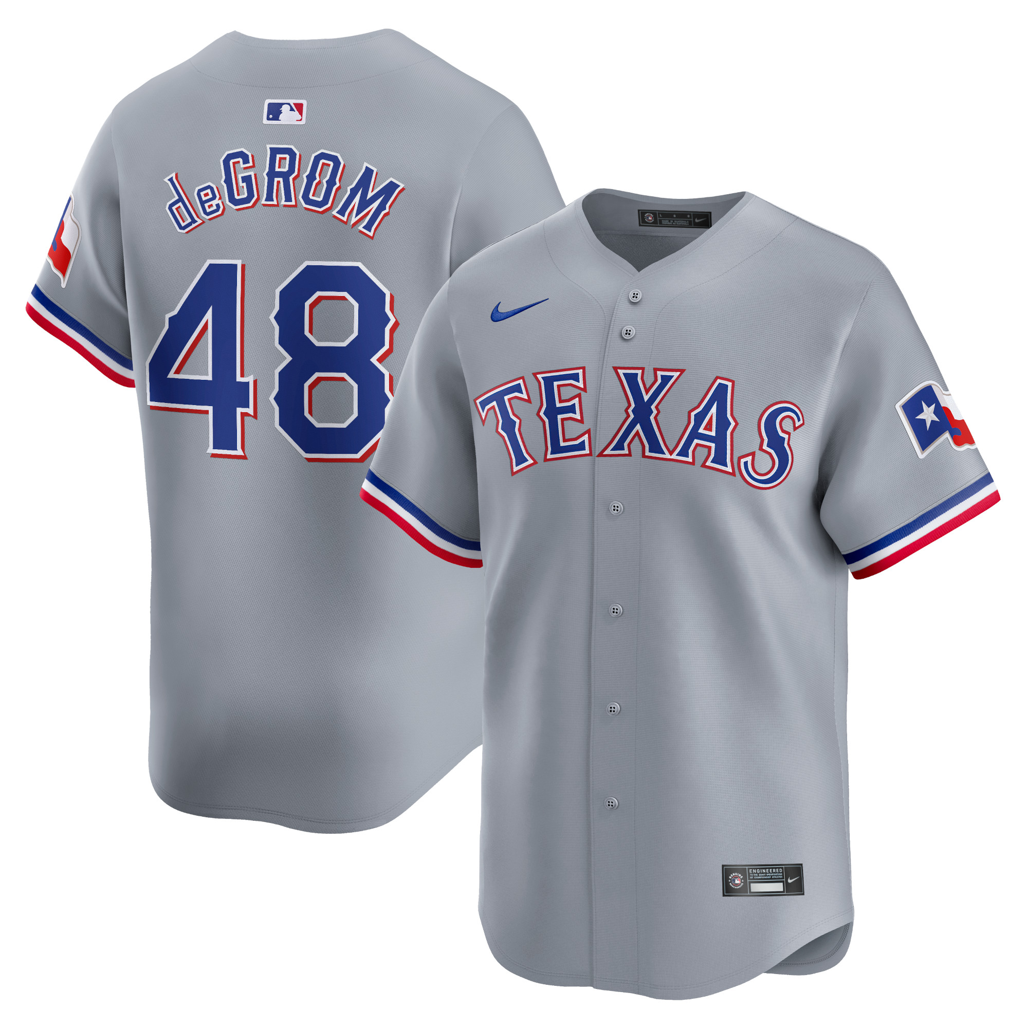 Jacob deGrom Texas Rangers Away Limited Player Jersey – Gray