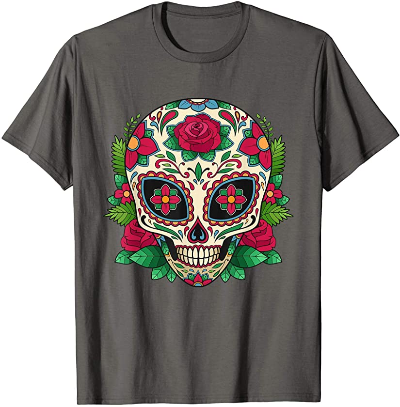 Alien Sugar Skull Dog Calavera Mexico Dia De Los Muertos T-Shirt