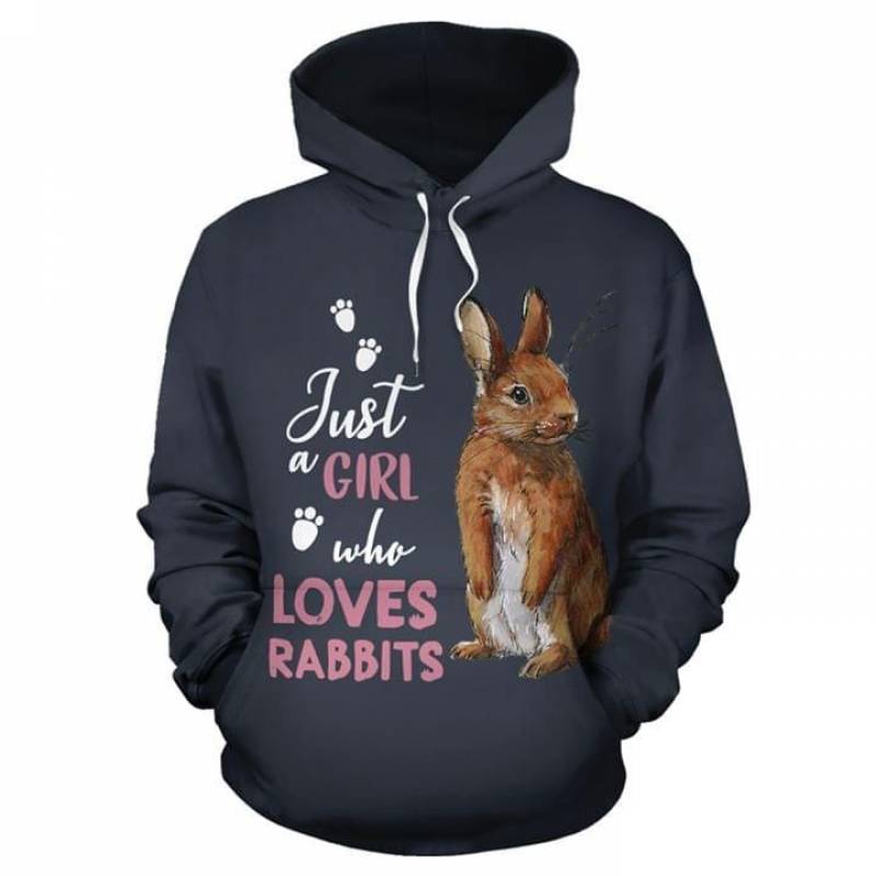 Just A Girl Who Loves Rabbits Cute Brown Rabbit Rabbit Paws Lovely Little Bunny Huge Love For Rabbits Adorable Gift For Rabbit Fangirls Navy Blue All Over Print Hoodie S-5Xl