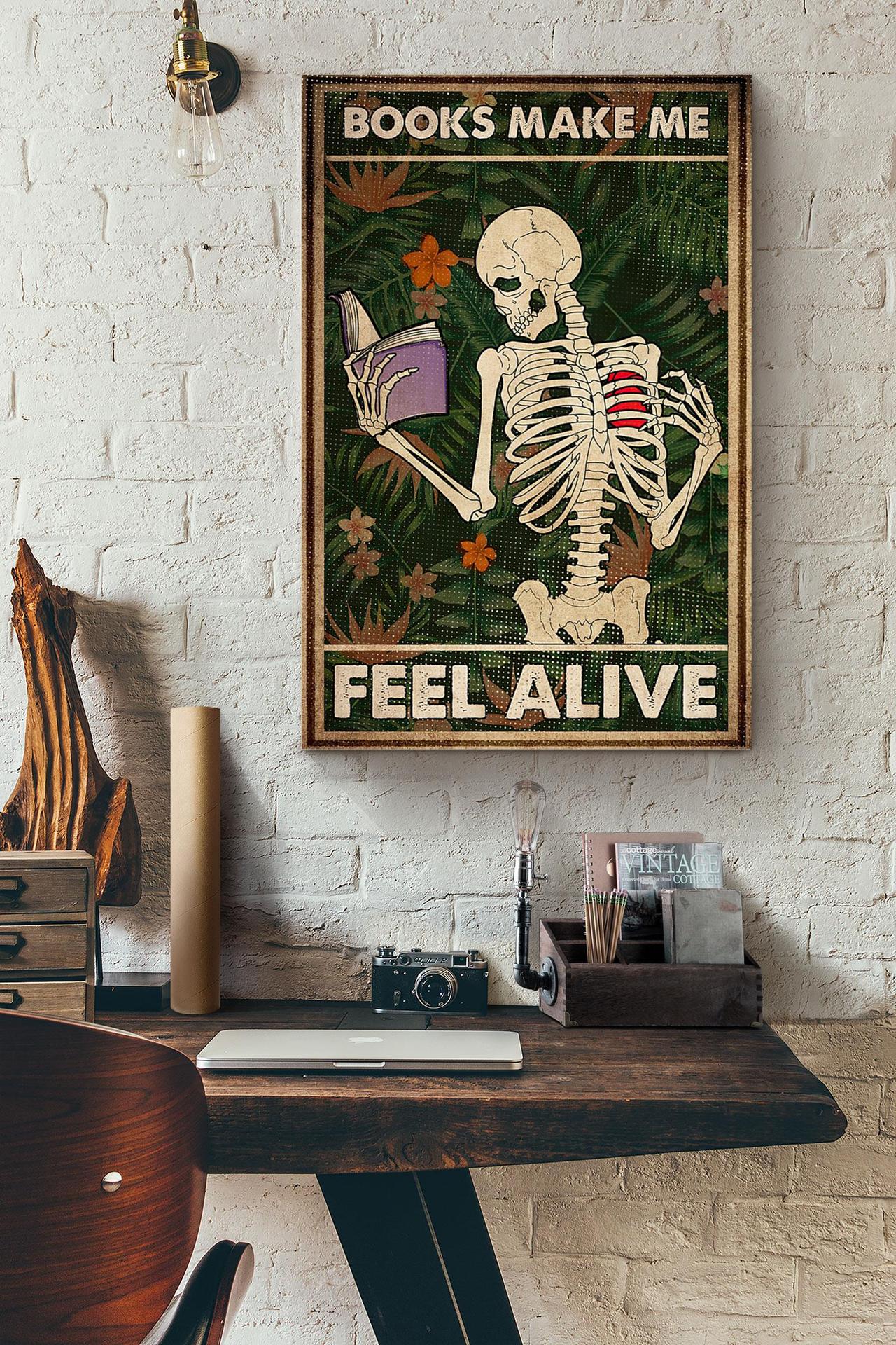 Skeleton Books Make Me Feel Alive Canvas And Poster, Canvas Prints, My Poster Wall, Canvas Wall Art, Wall Decor Visual Art, Halloween Gift, Happy Halloween