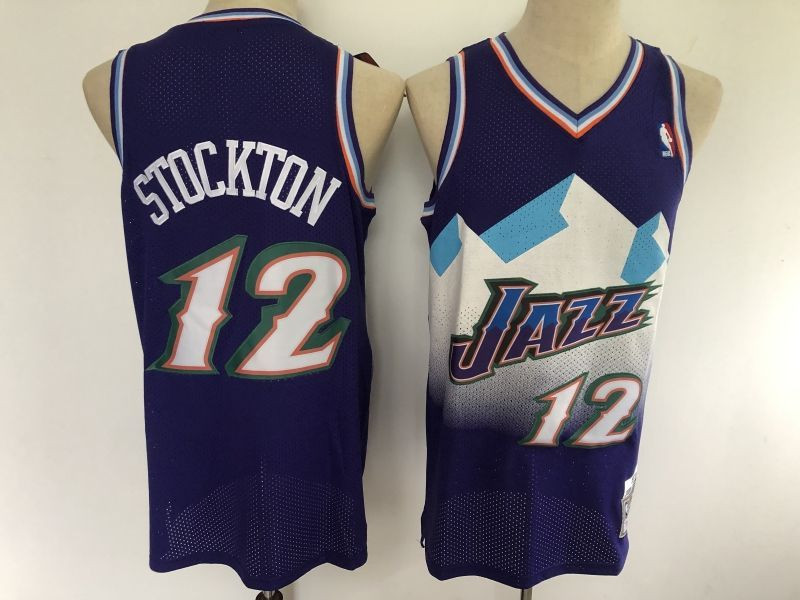 Utah Jazz John Stockton #12 NBA Throwback Dark Blue Jersey