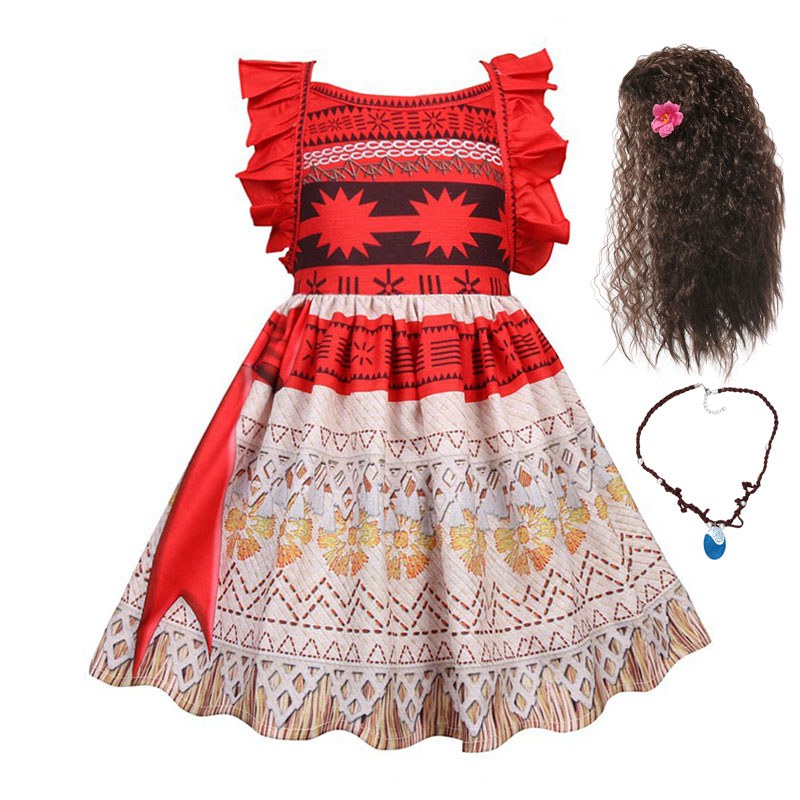 VOGUEON Girl Moana Dress Up Costume Children Ruffles Backless Vaiana Fancy Princess Outfit Children Beach Clothes 2 3 4 5 6 7 8T alx