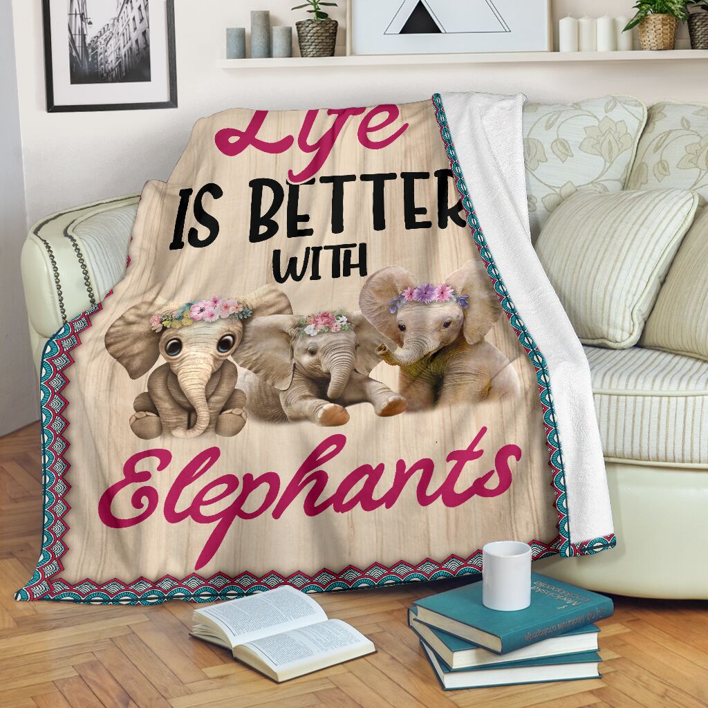 Elephants Life Is Better Flower Wood Flecee Fleece Blanket – Quilt Blanket