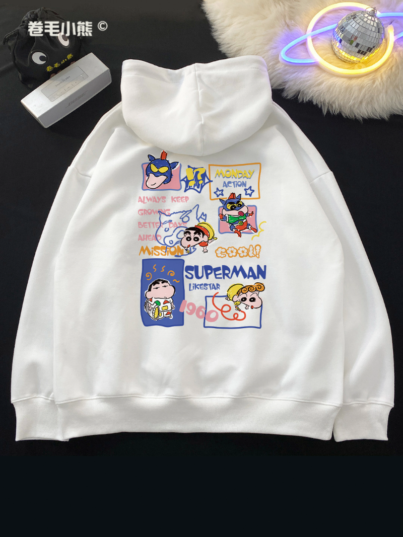 Crayon shinchan hooded sweater long-sleeved autumn cotton oversize anime print loose male and female tops as gifts for kids alx