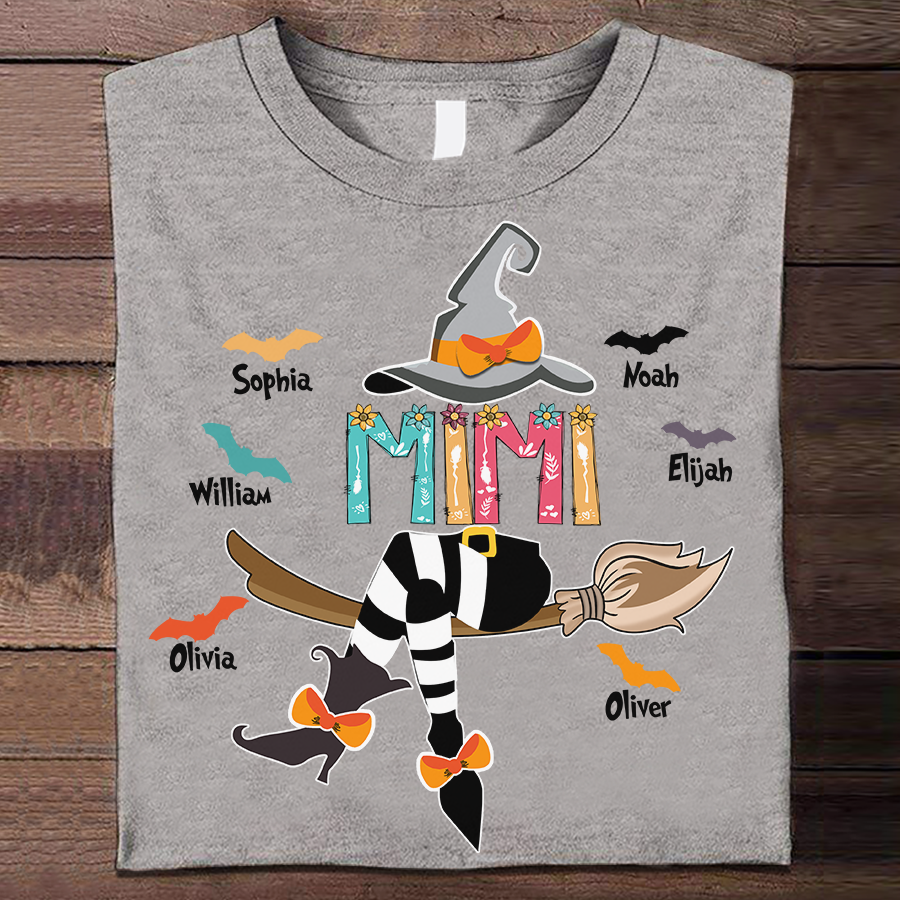 Personalized Grandma Witch And Grandkids Art Halloween Family T Shirt