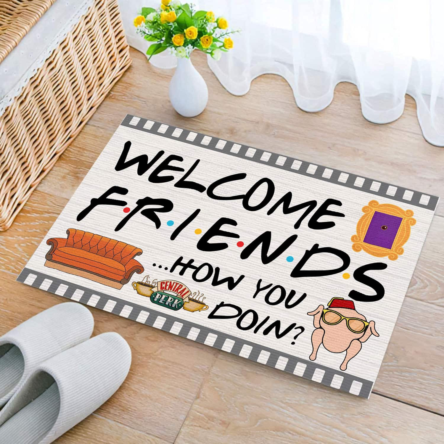 Welcome Friends How You Doin Outdoor Indoor Doormat – Funny Housewarming Gift Door Mat Home Decor Entry Rug Evg43577