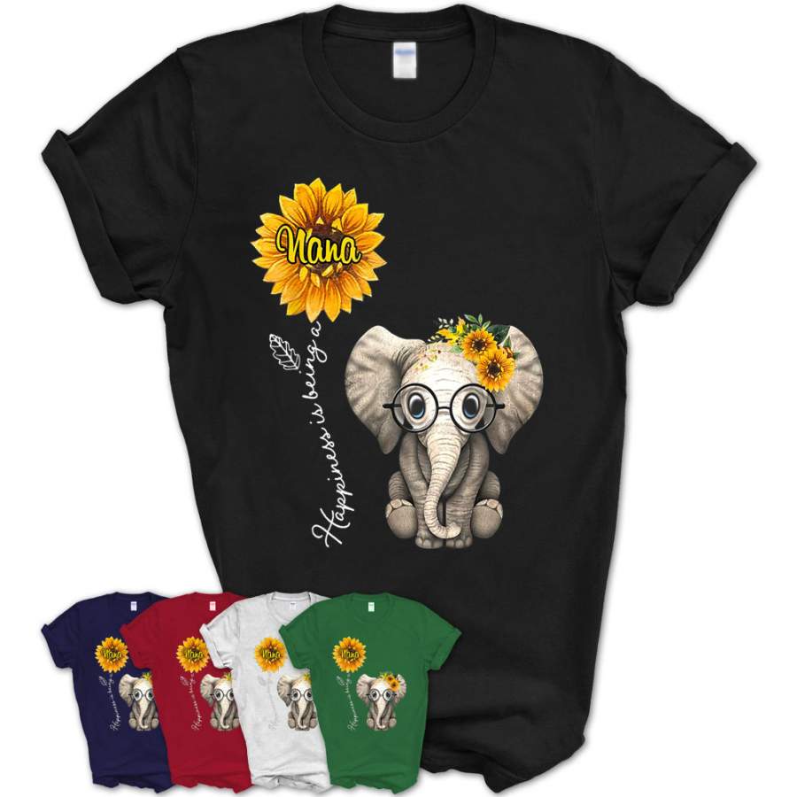 Happiness Is Being A Nana – Cute Elephant T-Shirt – Teezou Store