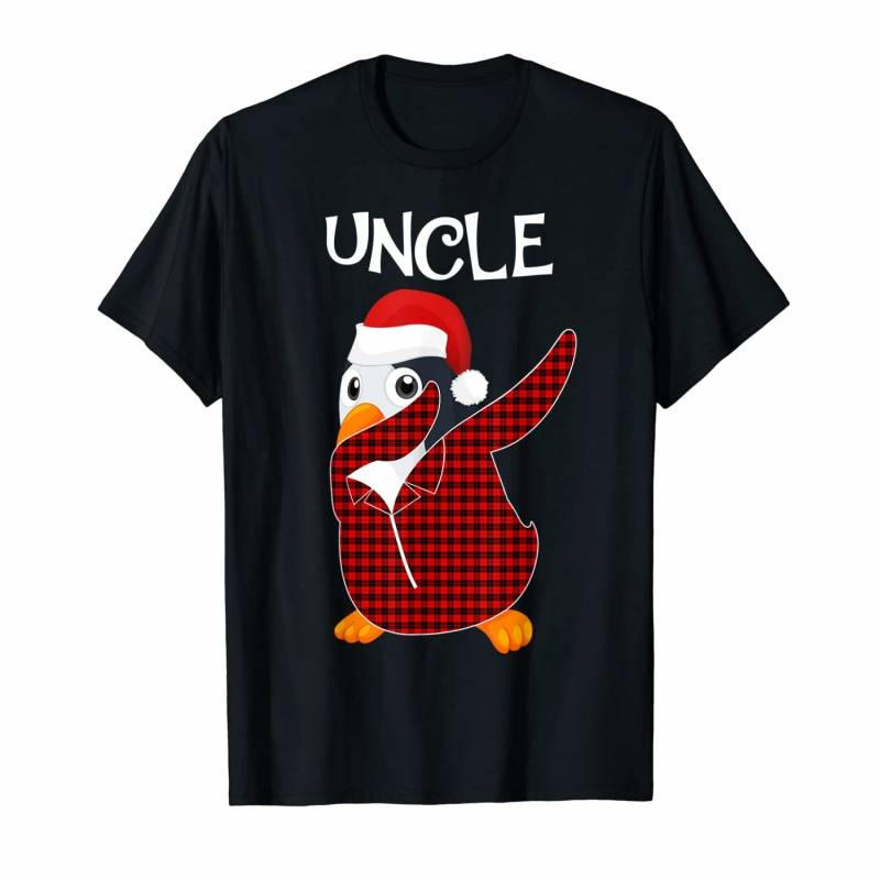 Uncle Penguin Dabbing Buffalo Tartan Plaid Christmas Family T-shirt