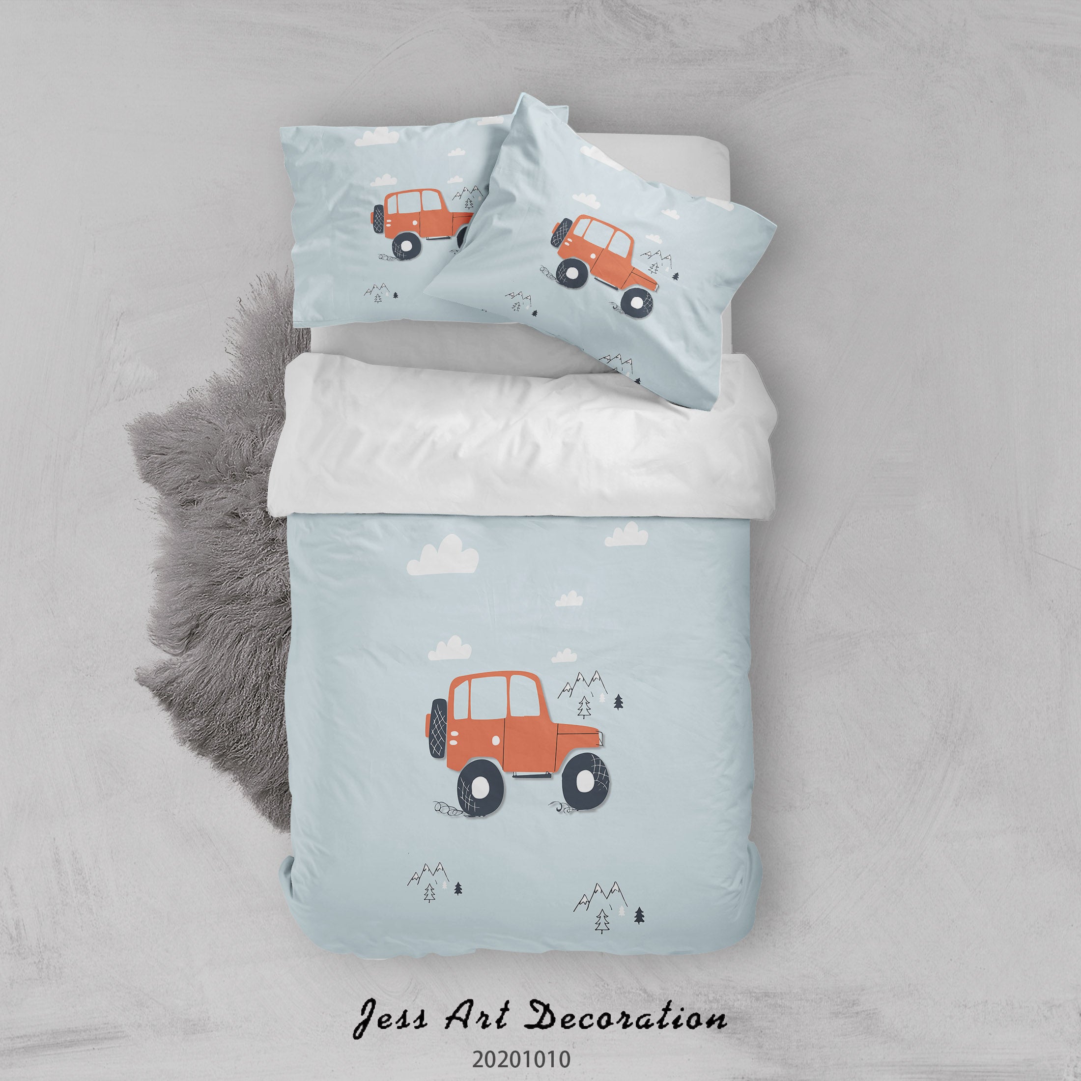 3D Cartoon Cute Animal Jeep Mountain Quilt Cover Set Bedding Set Duvet Cover Pillowcases Wj 9558