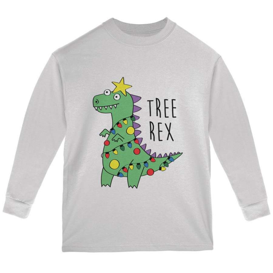 Christmas Tree Rex T-Rex Funny Dinosaur Youth Long Sleeve T Shirt