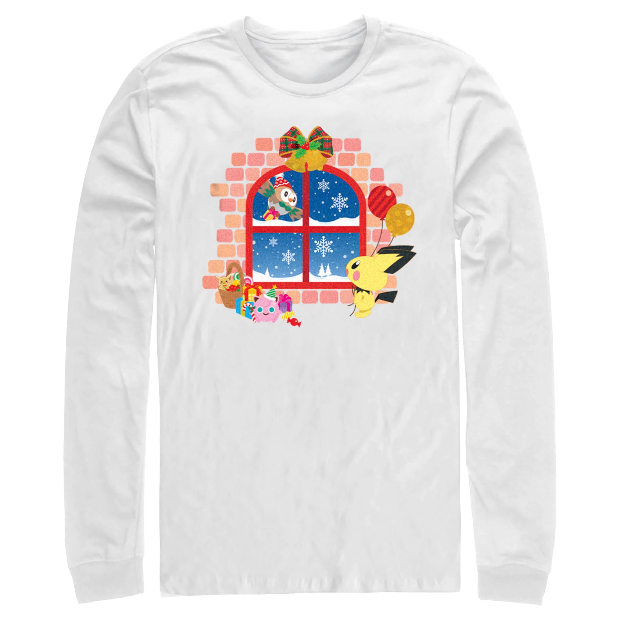 Men’S Pokemon Christmas Window Long Sleeve Shirt