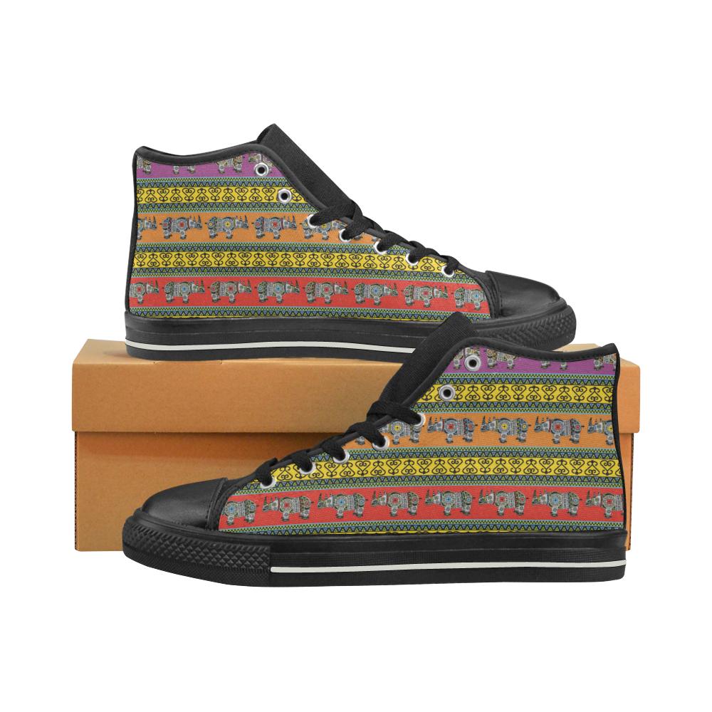 Rhino African Afro Dashiki Adinkra Kente Pattern E Women’s High Top Shoes Black