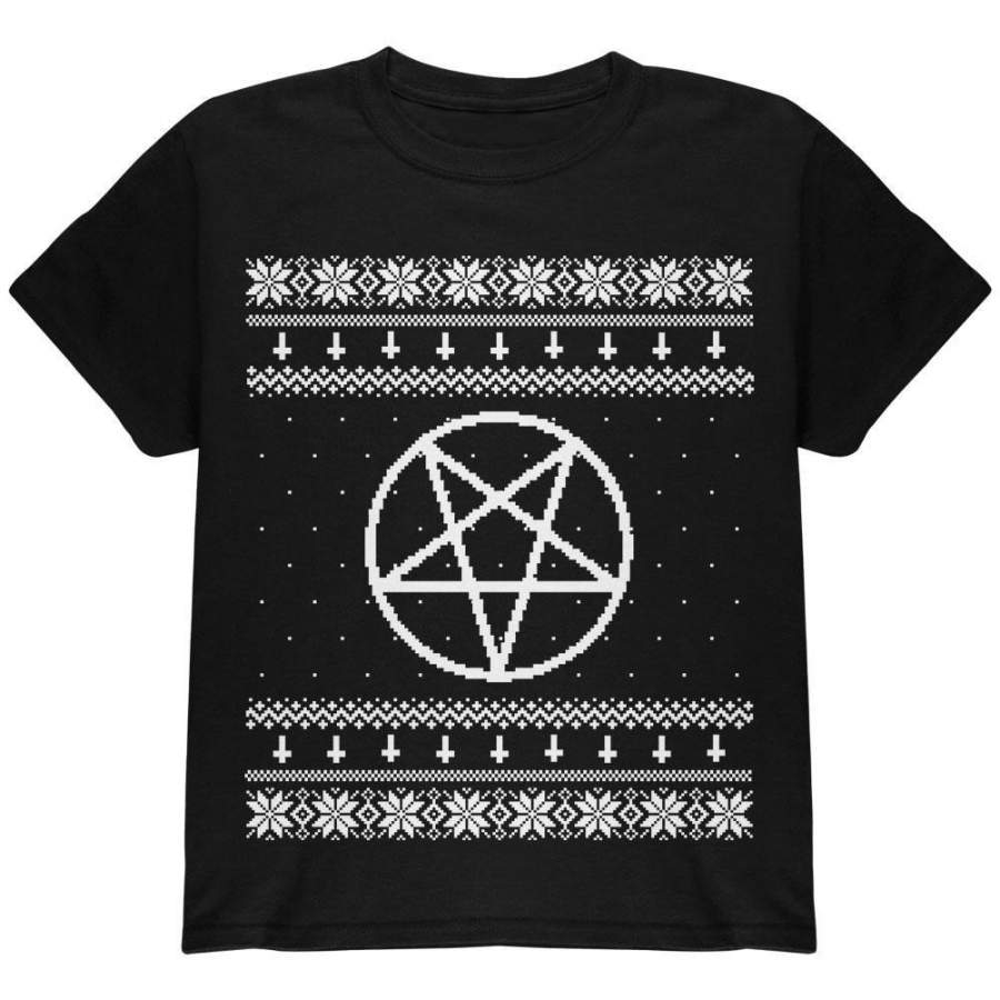 White Satanic Pentagram Ugly Christmas Sweater Black Youth T-Shirt