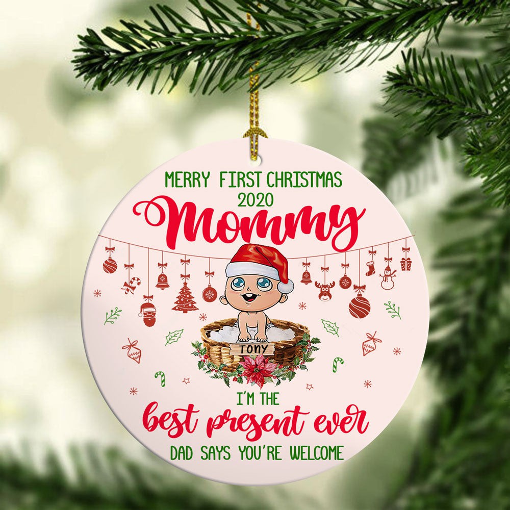 Personalized Christmas Gift For First Time Mom Merry First Christmas Ornament