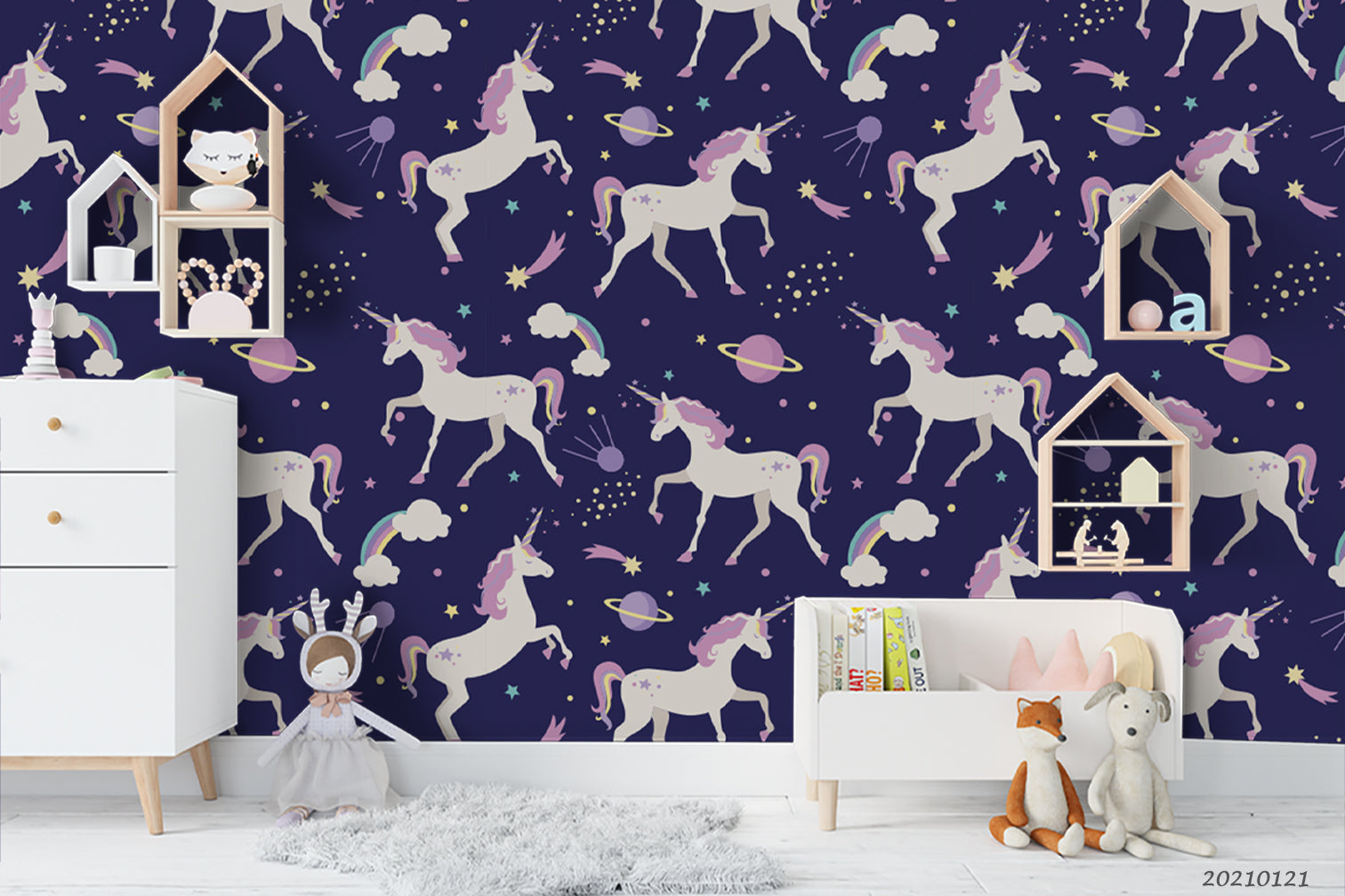 3D Hand Drawn Animal Unicorn Wall Mural Wallpaper Lqh 66