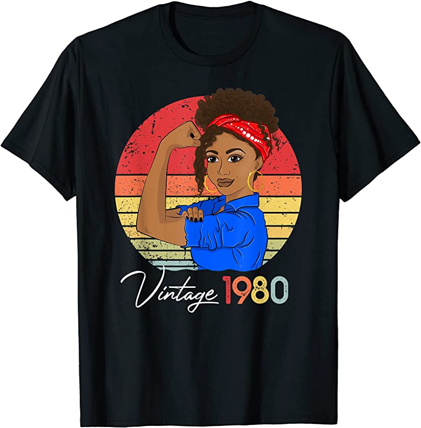 Vintage 1980 Black Girl Afro African American 41st Birthday T-Shirt