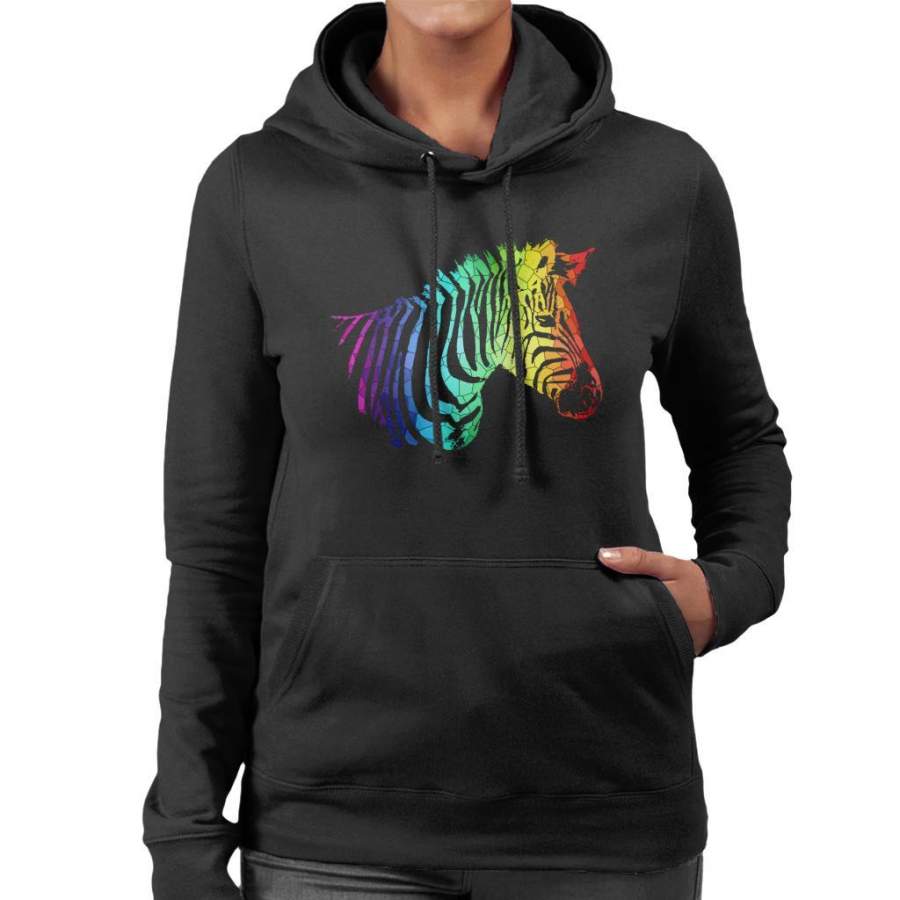 Rainbow Zebra Mosaic Women’s Hooded Sweatshirt