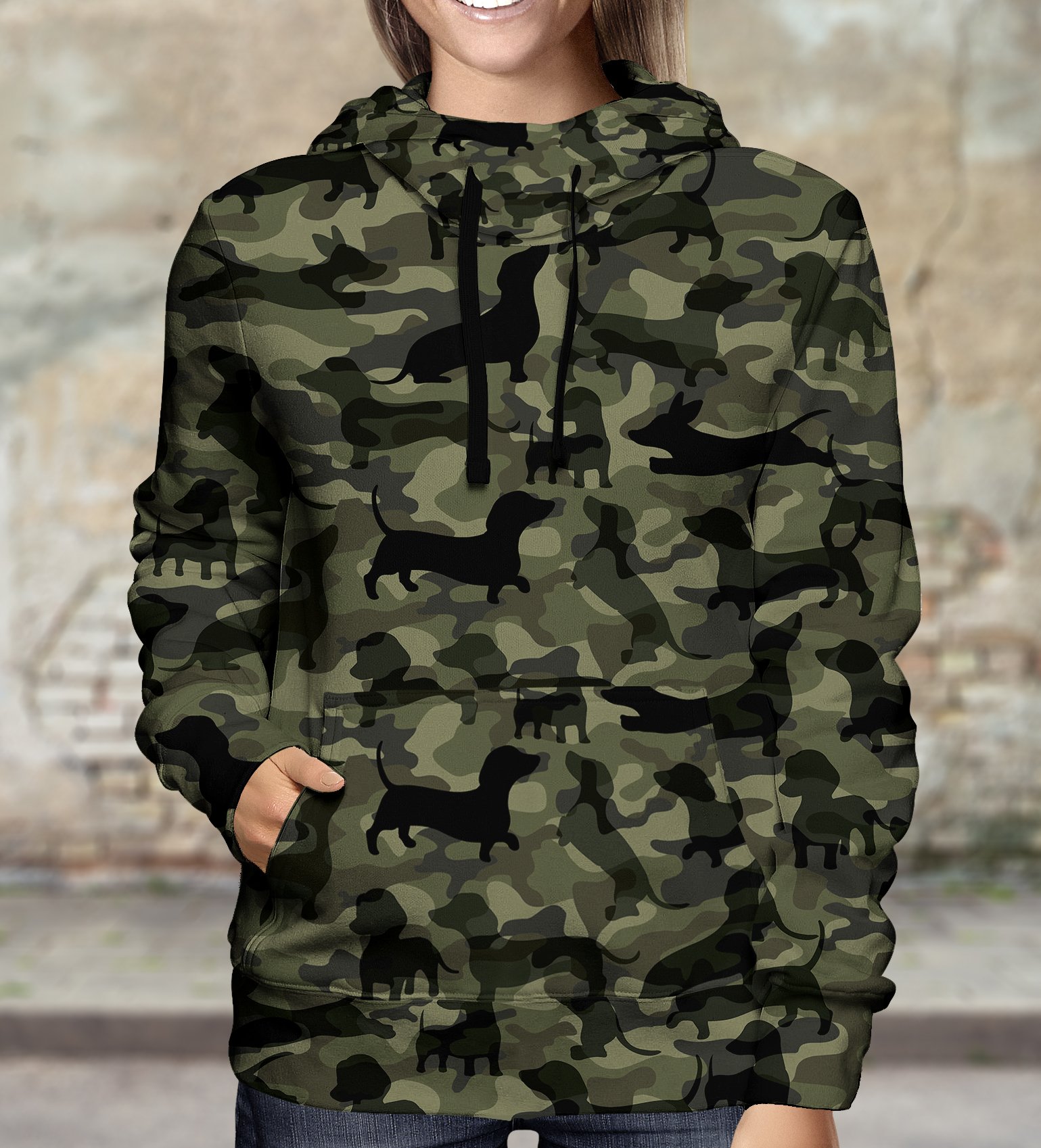 Street Style With Dachshund Camo Hoodie V1