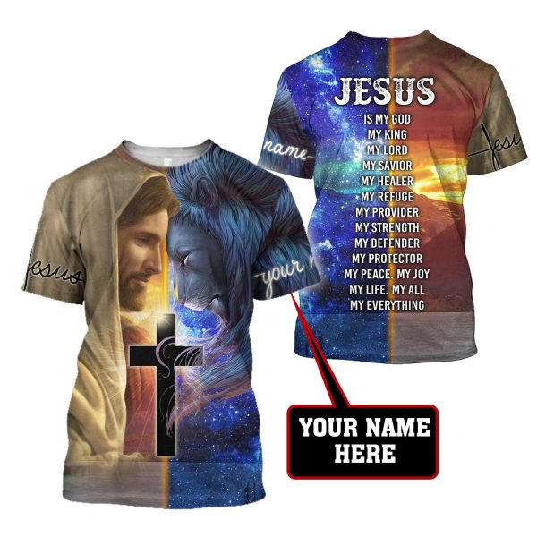 Unisex Tshirt Christian Jesus Lion Personalized Name 3D All Over Printed Love God Gifts Unisex Us Size Shirts