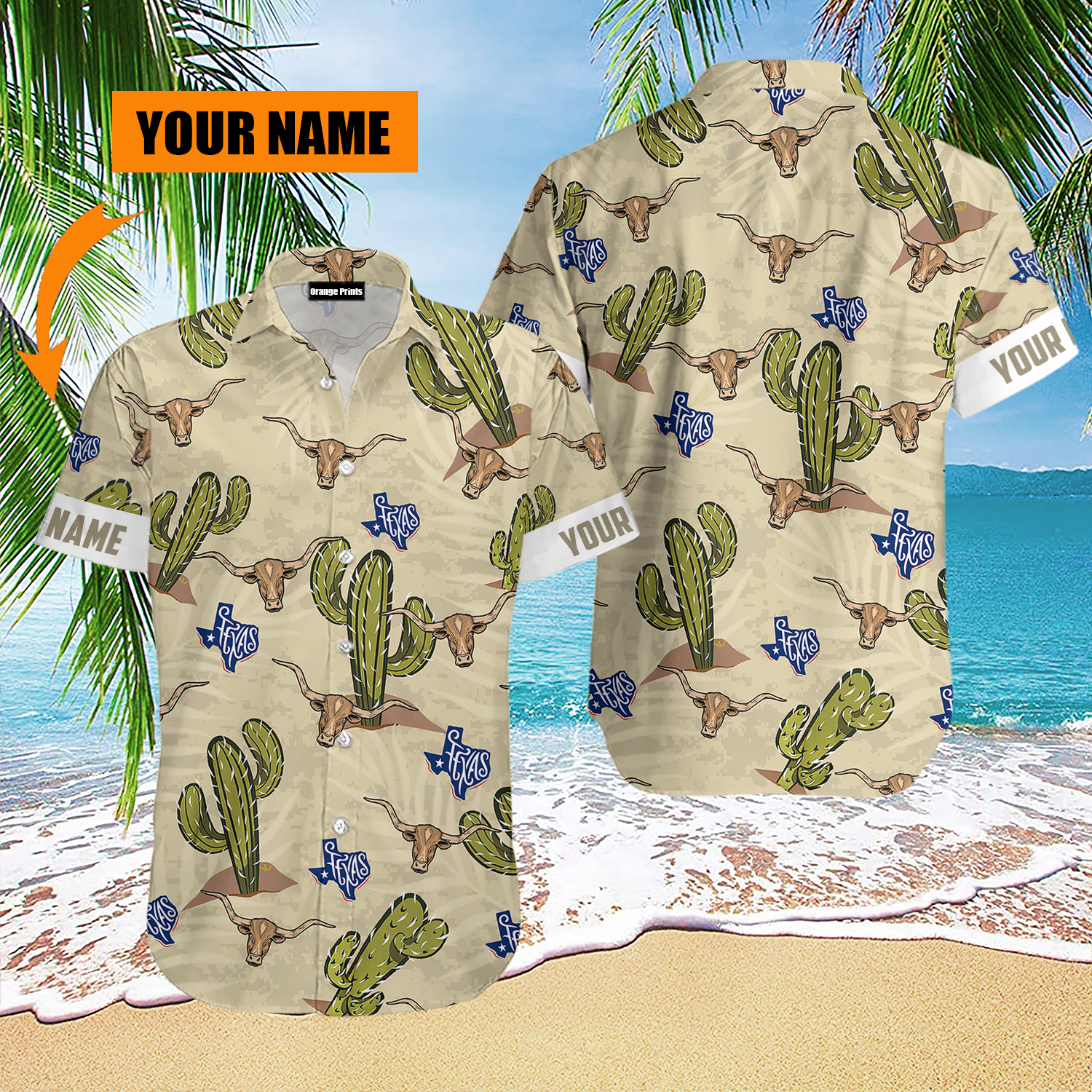 Texas Longhorn Cactus Custom Name Aloha Hawaii Shirts For Men Women Ha12946