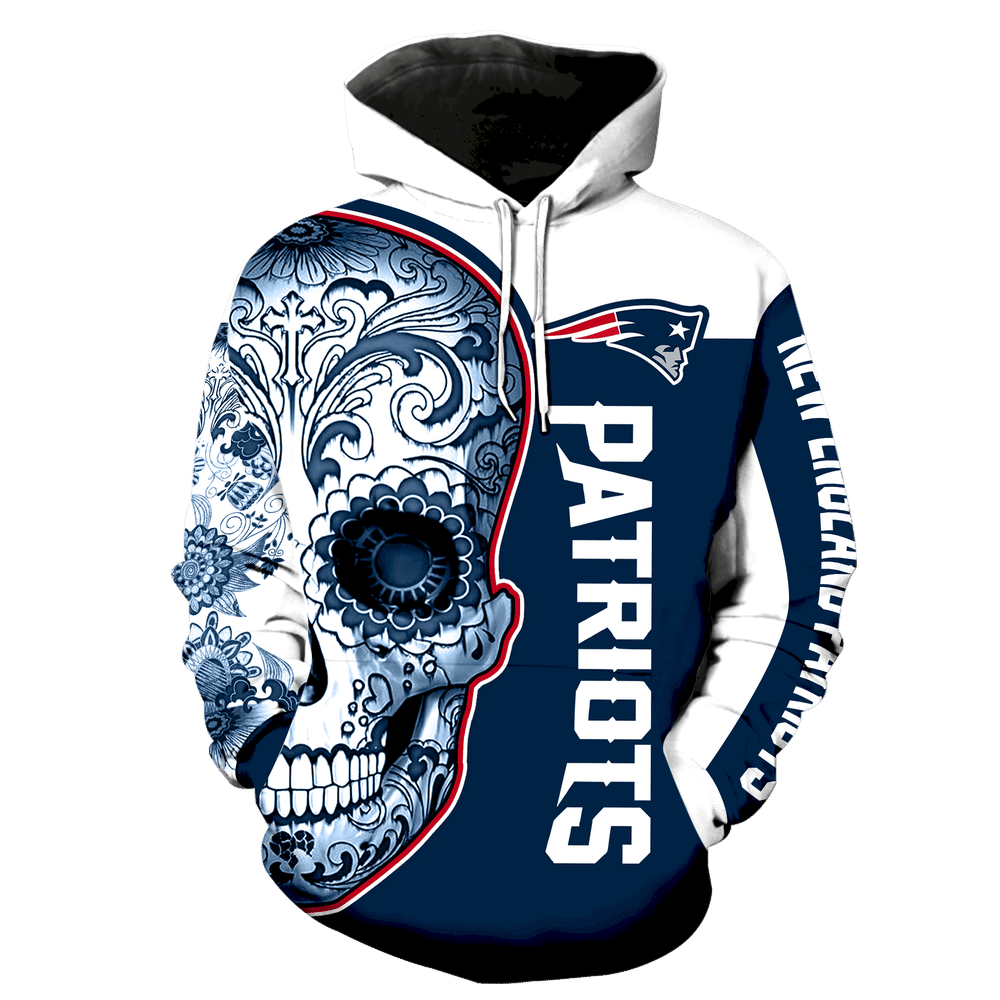 New England Patriots Skull Full Over Print K1042 Hoodie Zipper