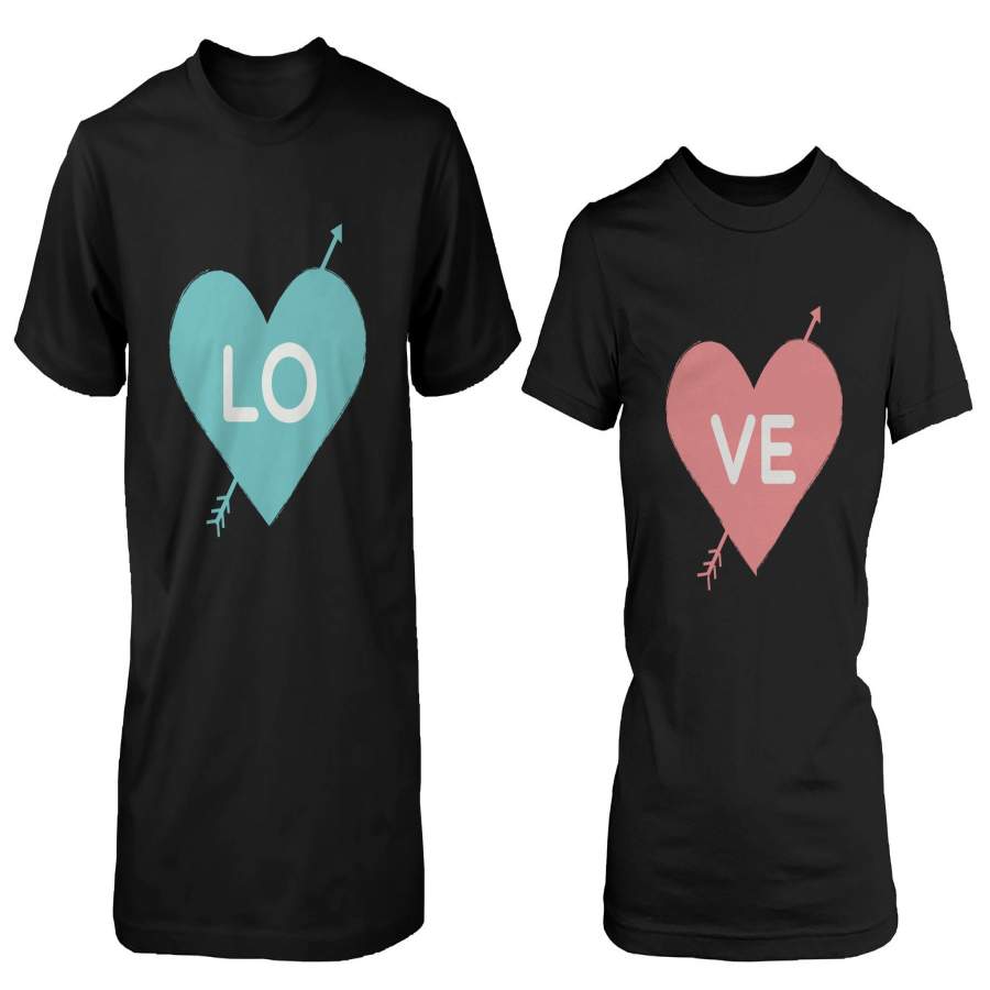 Love Heart Matching Couple Black T-shirts (Set)