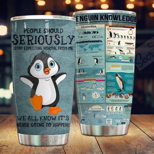 Personalized Penguin Knowledge Am0910091Cl Stainless Steel Tumbler Travel Customize Name, Text, Number, Image