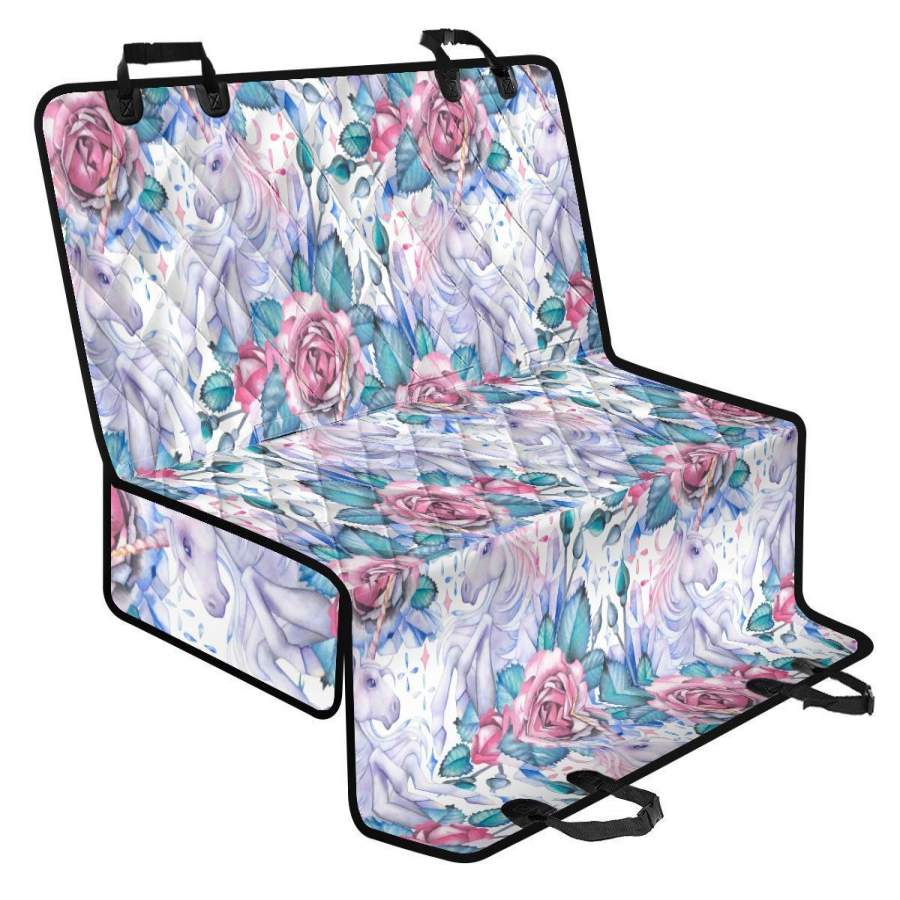 White Fairy Rose Unicorn Pattern Print Pet Car Back Seat Cover