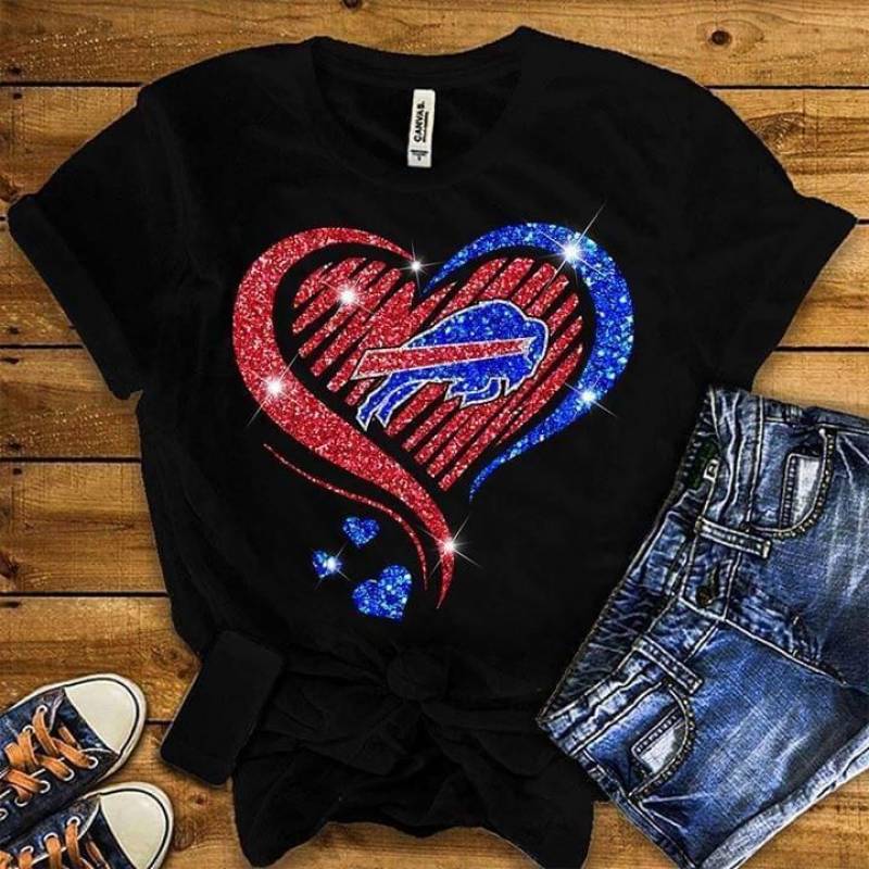 Buffalo Bills Heart Glitter Pattern T-Shirt