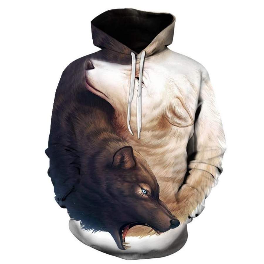 Yin and Yang Wolves by JoJoesArt 3D Wolf Hoodies Brand Hoodie Men Sweatshirt Unisex Wolf Male Pullover Fashion Casual Tracksuits