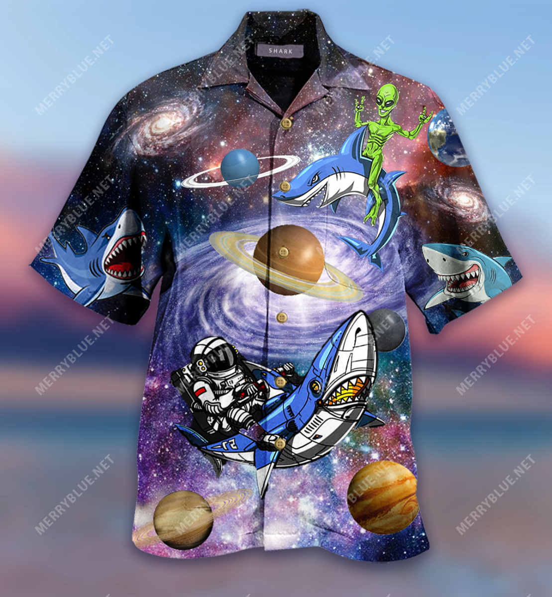 Sharks In The Space Short Sleeve Shirt