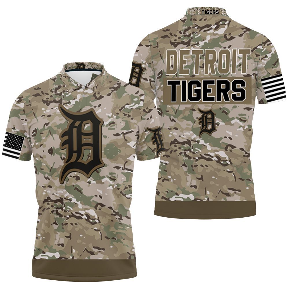 Detroit Tigers Camouflage Veteran 3D Jersey Polo Shirt