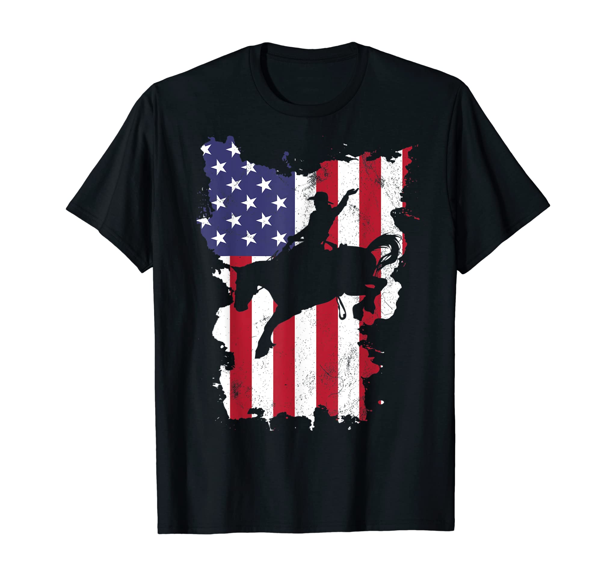 Vintage 4th Of July USA Flag Rodeo Cowboy Horse T-Shirt