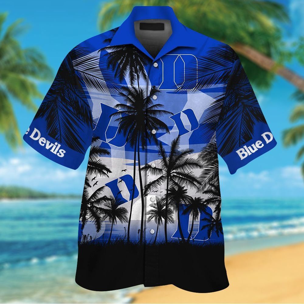 Duke Blue Devils Hawaiian Short Sleeve Button Up Tropical Shirt