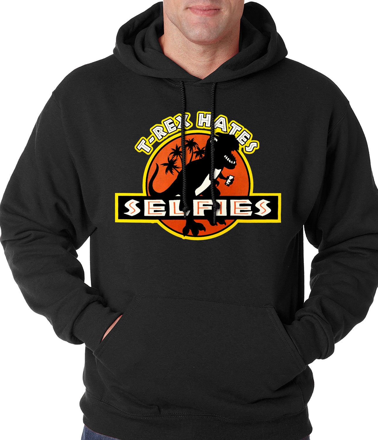 T-Rex Hates Selfies Funny Adult Hoodie