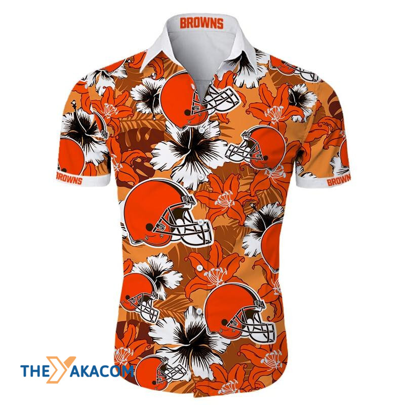 Cleveland Browns Nfl Team Gift For Fan Tropical Flower Short Sleeve Hawaii Shirt Ha26372