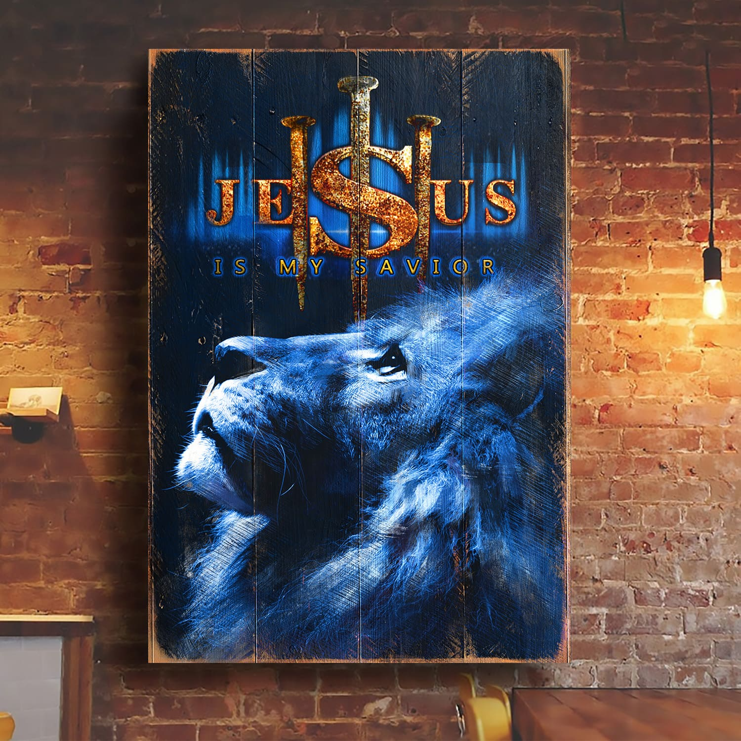 Tmarc Tee Blue Lion Christian Jesus Is My Savior Portrait Canvas Print – Wall Art