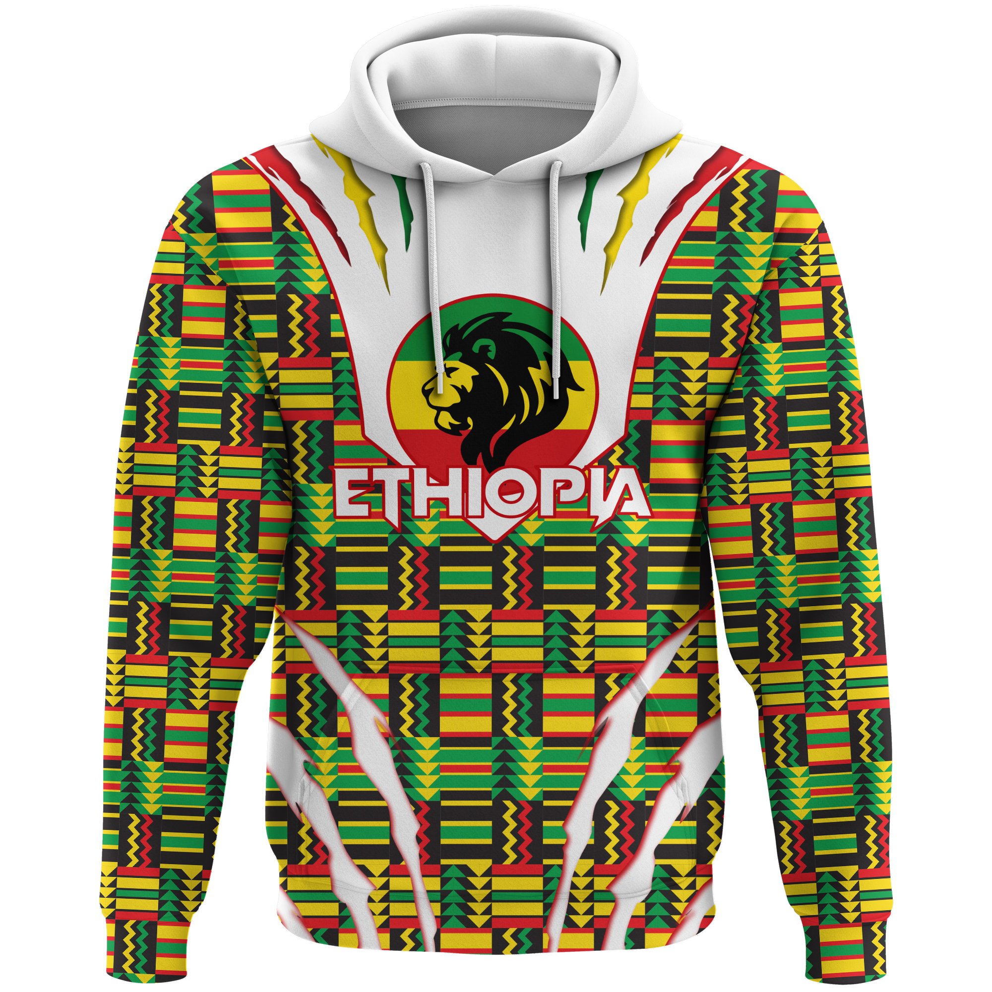 1stTheWorld Ethiopia Hoodie, Ethiopia Lion Scratch Africa Pattern A10