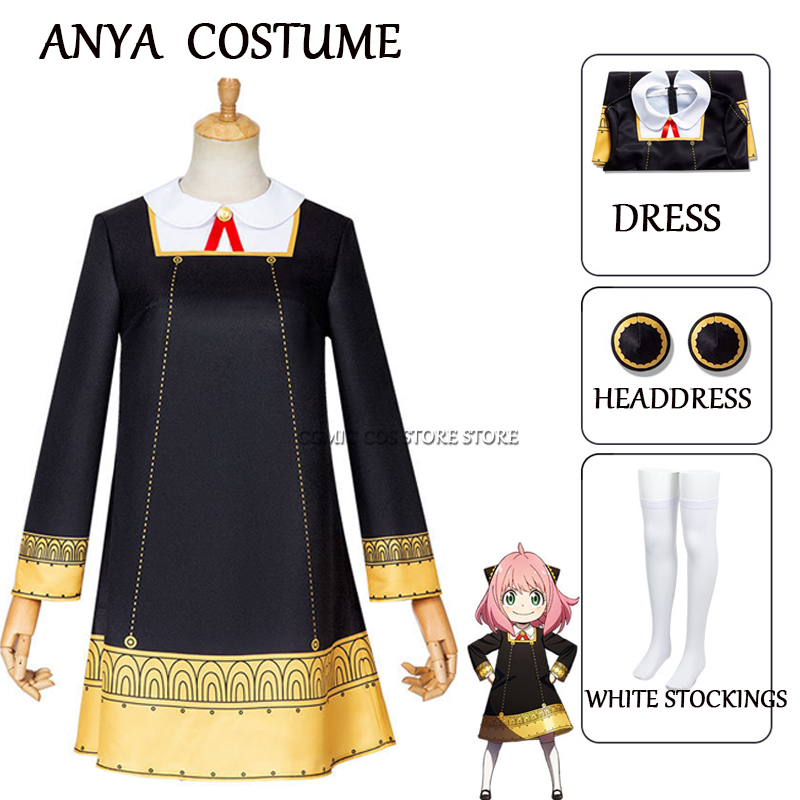 Anya Forger Costume Anime Spy x Family Cosplay Kids Adults Black Dress Girls Women Dress Pink Wig alx