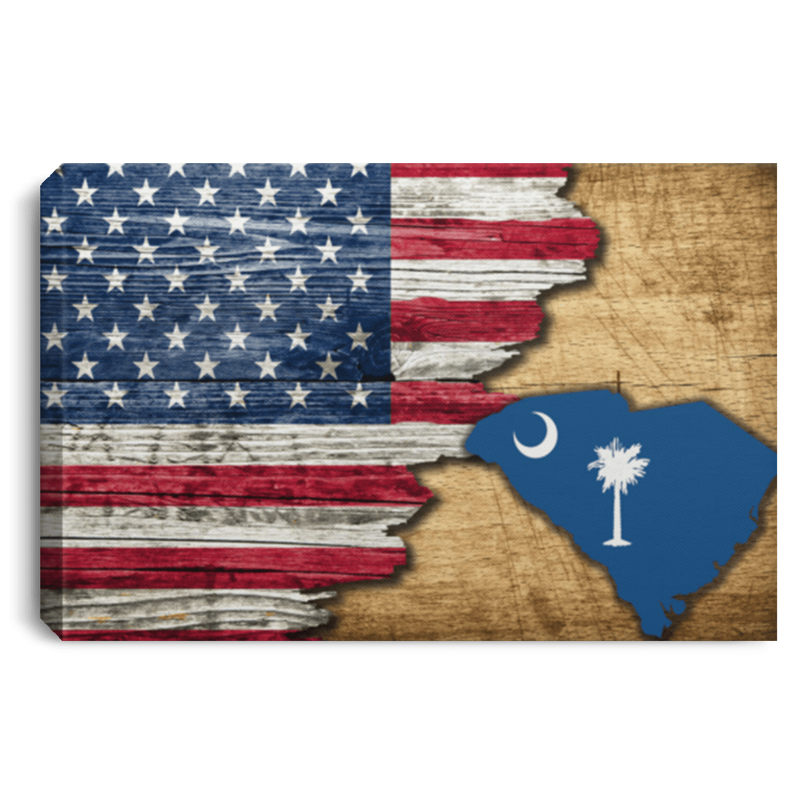 United States/Sourth Carolina Flag Ripped Effect 24X16 Inches  Landscape Canvas .75In Frame