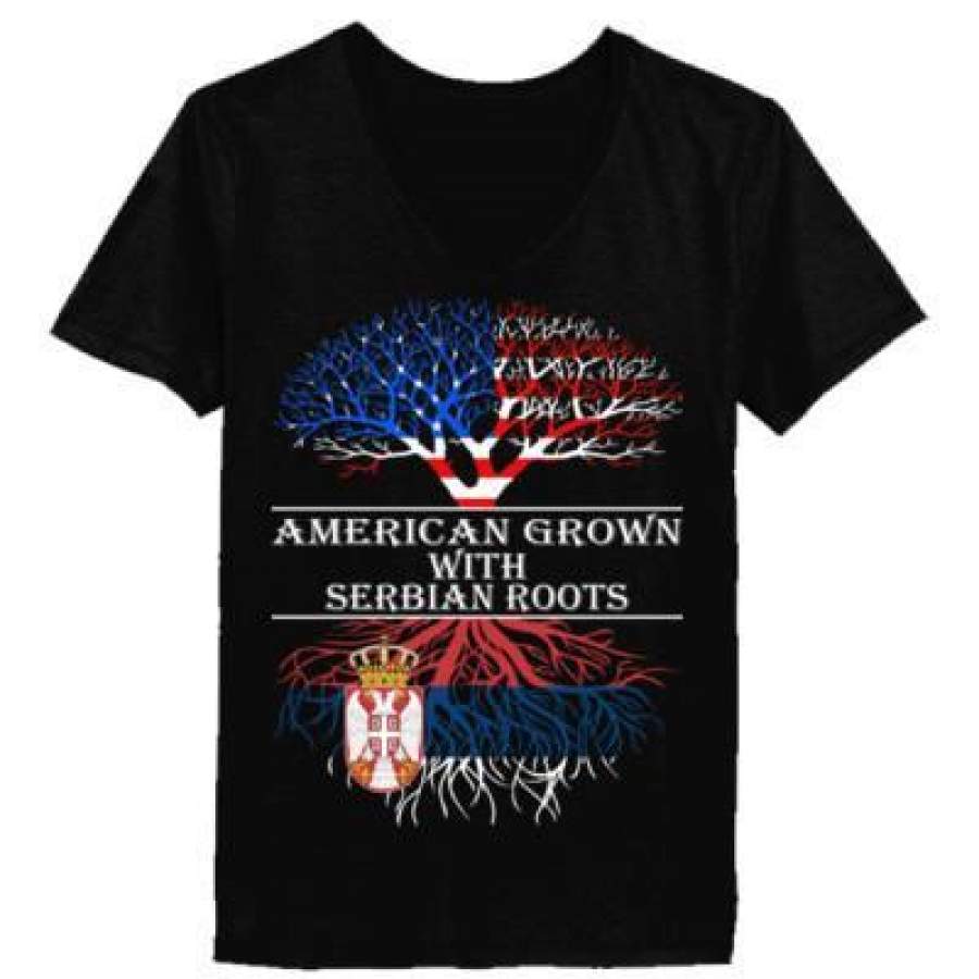 AGR American Grown With Serbian Roots – Ladies’ V-Neck T-Shirt