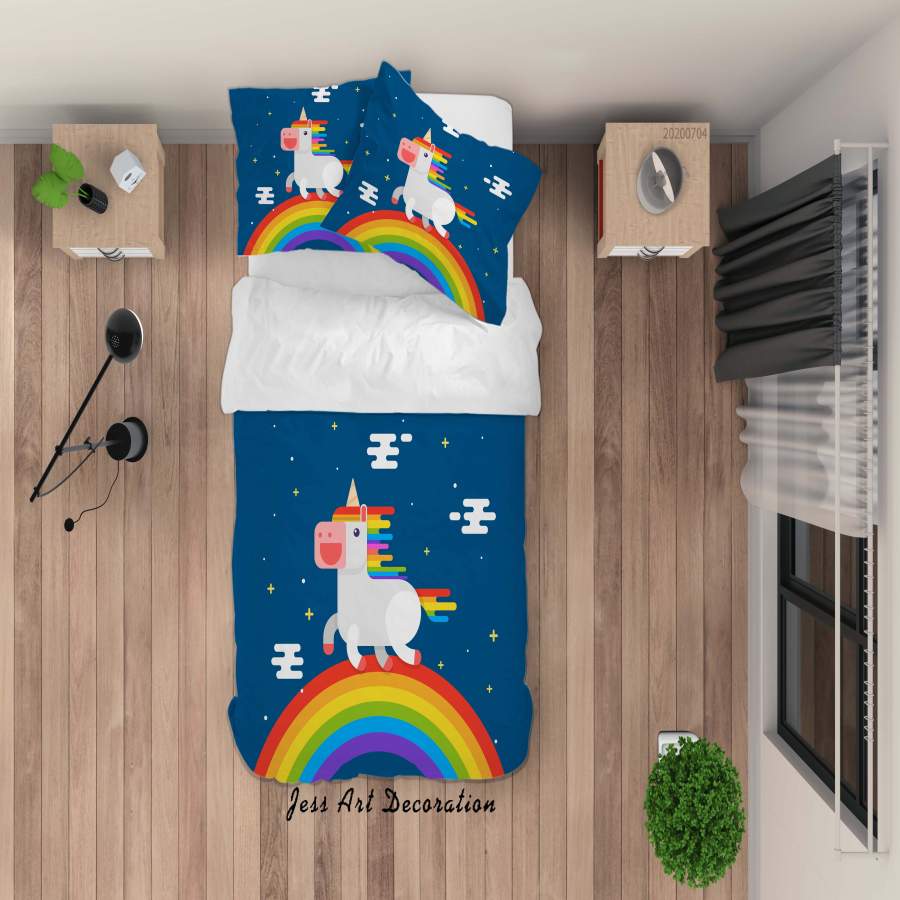 3D Blue Unicorn Rainbow Quilt Cover Set Bedding Set Duvet Cover Pillowcases SF01