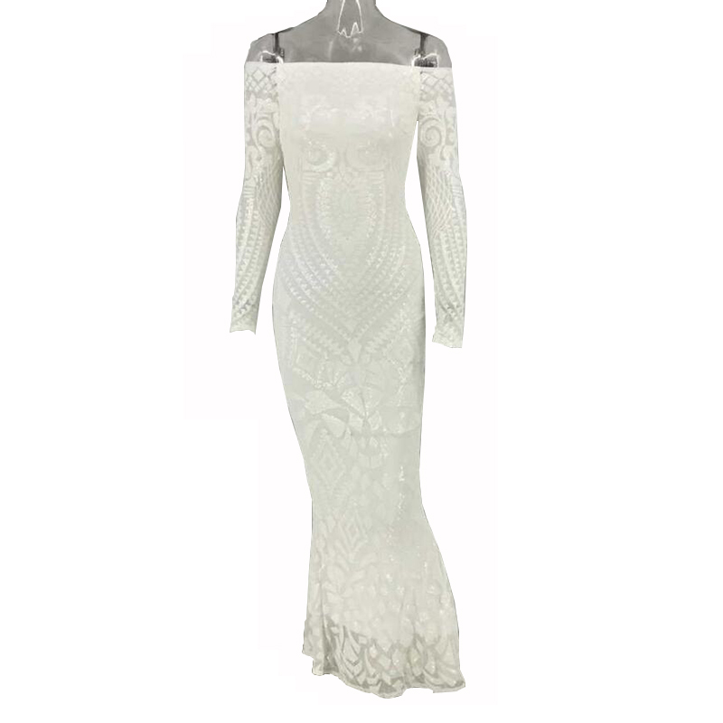 White Lace Fishtail Dress Party Women Elegant Long Sleeve Embroidered Dresses Off Shoulder Woman Evening Bride Smaid Vestidos alx