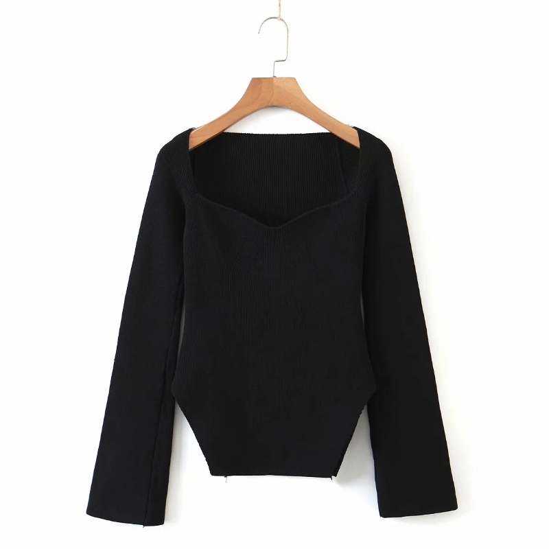 Women Sexy Side Slit Knitting Sweater Casual Femme Long Sleeve Pullover Fashion Lady Slim Tops SW851 alx