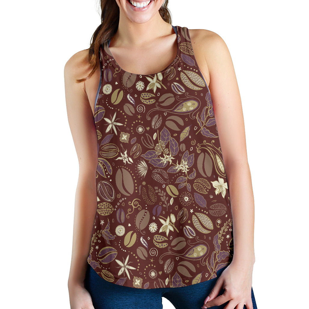 Coffee Bean Flower Pattern Women Racerback Tank Top